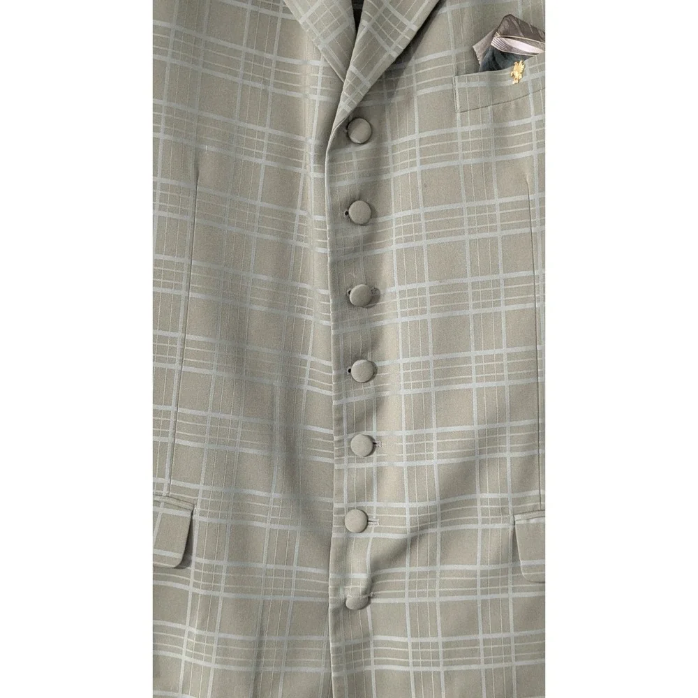 Falcone Vintage Olive Green Windowpane 7 Button Zoot Suit 44L 38W 1920s Styled